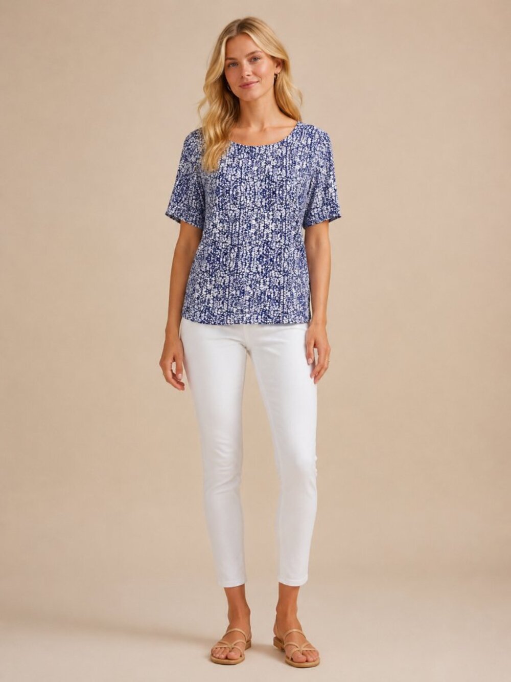 2/$30 Chico's Abstract Scribble Print Scoop Neck Top Blue 12 #A4209